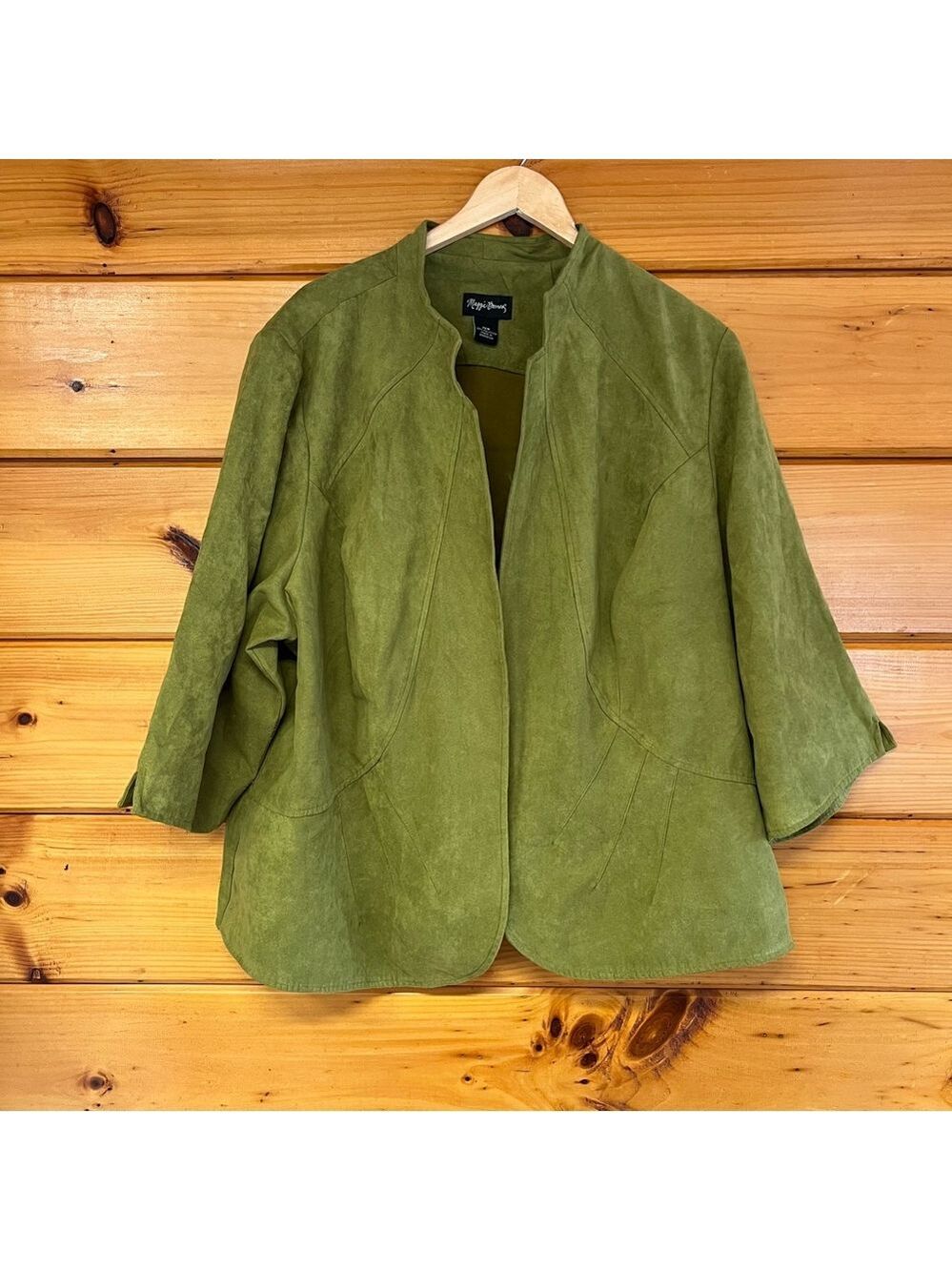 Maggie Barnes Open Front Blazer Green Plus 26W Soft Women's Jacket